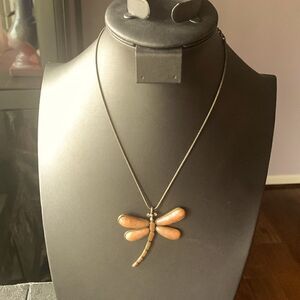 Vintage Dragonfly Necklace, in Antiqued Gold tone, Unmarked